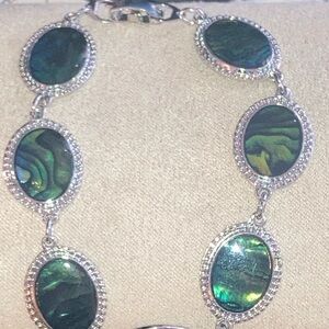 Vintage Silver Tone and Green Abalone Bracelet